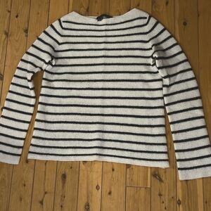 360 Cashmere White and Black Striped Boatneck Sweater